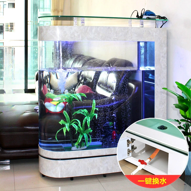 Fish tank living room aquarium glass small large household floor screen cylinder lazy people do not need to change water.