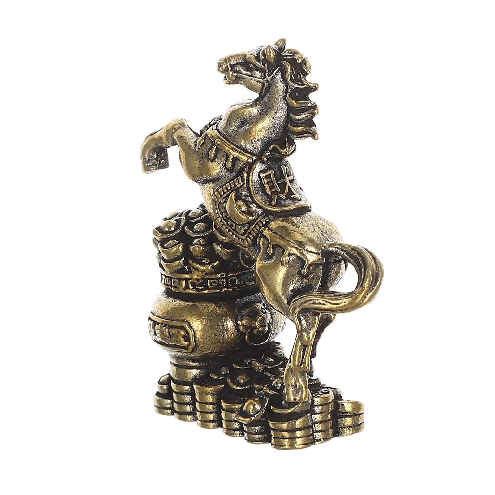 

Brass Horse Stepping on Treasure Bowl Sculpture Decorative Desktop Ornament for Office Home Wealth Collection Brass Ornament