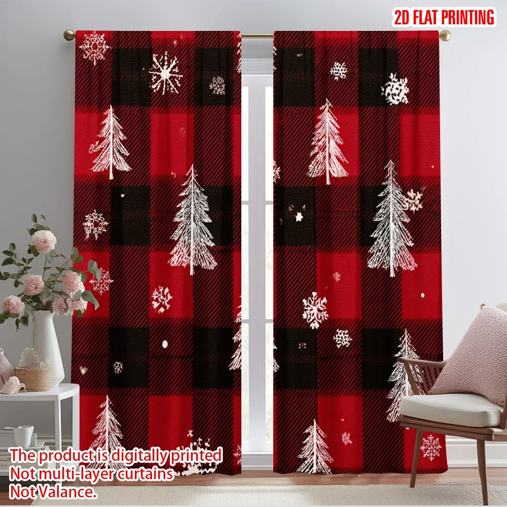 2pcs,2D plane printing Light Filtering Curtains christmas trees2 Versatile 100% Polyester (without rod) Versatile All Use for