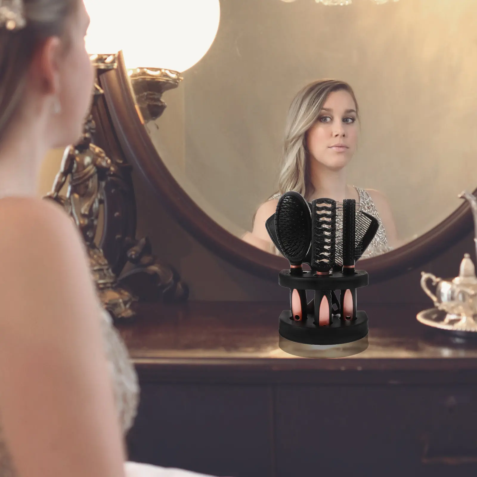 

5Pcs Detangling Hair Brush and Comb Mirror Set Anti-Static Smooth Compact Travel Essential Styling Tool for Women Girls