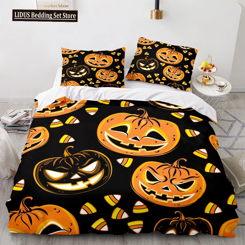 

Halloween Duvet Cover Pumpkin Lantern Cartoon King Queen Twin Size Polyester Bedding Set For Kids Boys Girls Teens Bedroom Decor