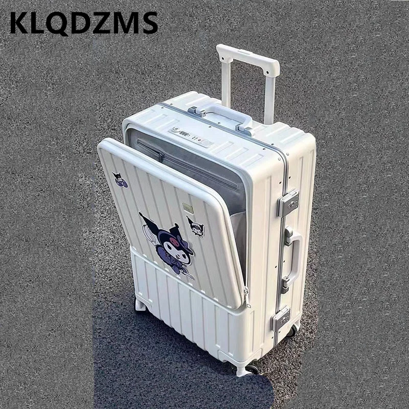 KLQDZMS Cabin Luggage Front Opening Laptop Trolley Case Aluminum Frame Boarding Case Trolley Travel Bag USB Charging Suitcase