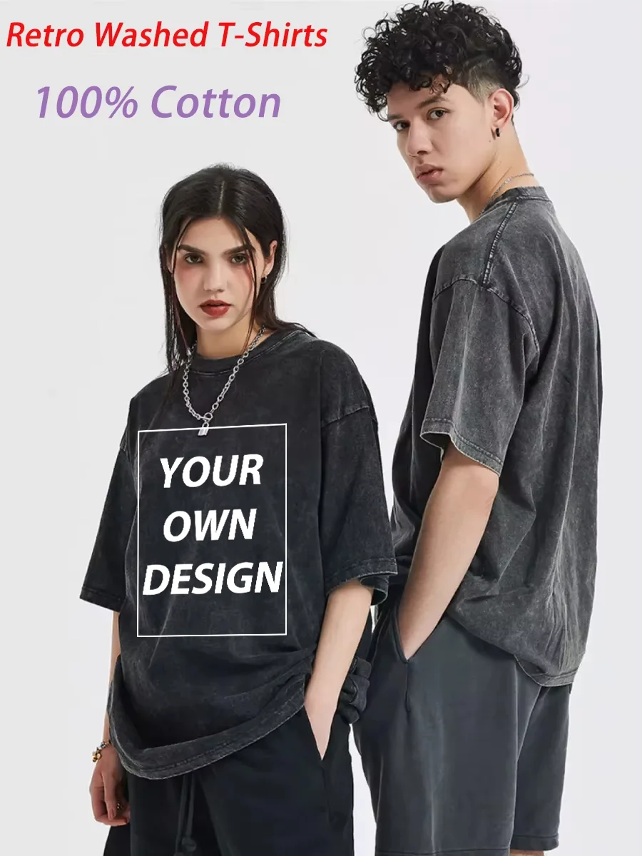 Your Own Design Custom Short Sleeve Womens Summer Retro Fashion T-Shirts Hip Hop Street Loose Clothes All-Match Beach Casual Top