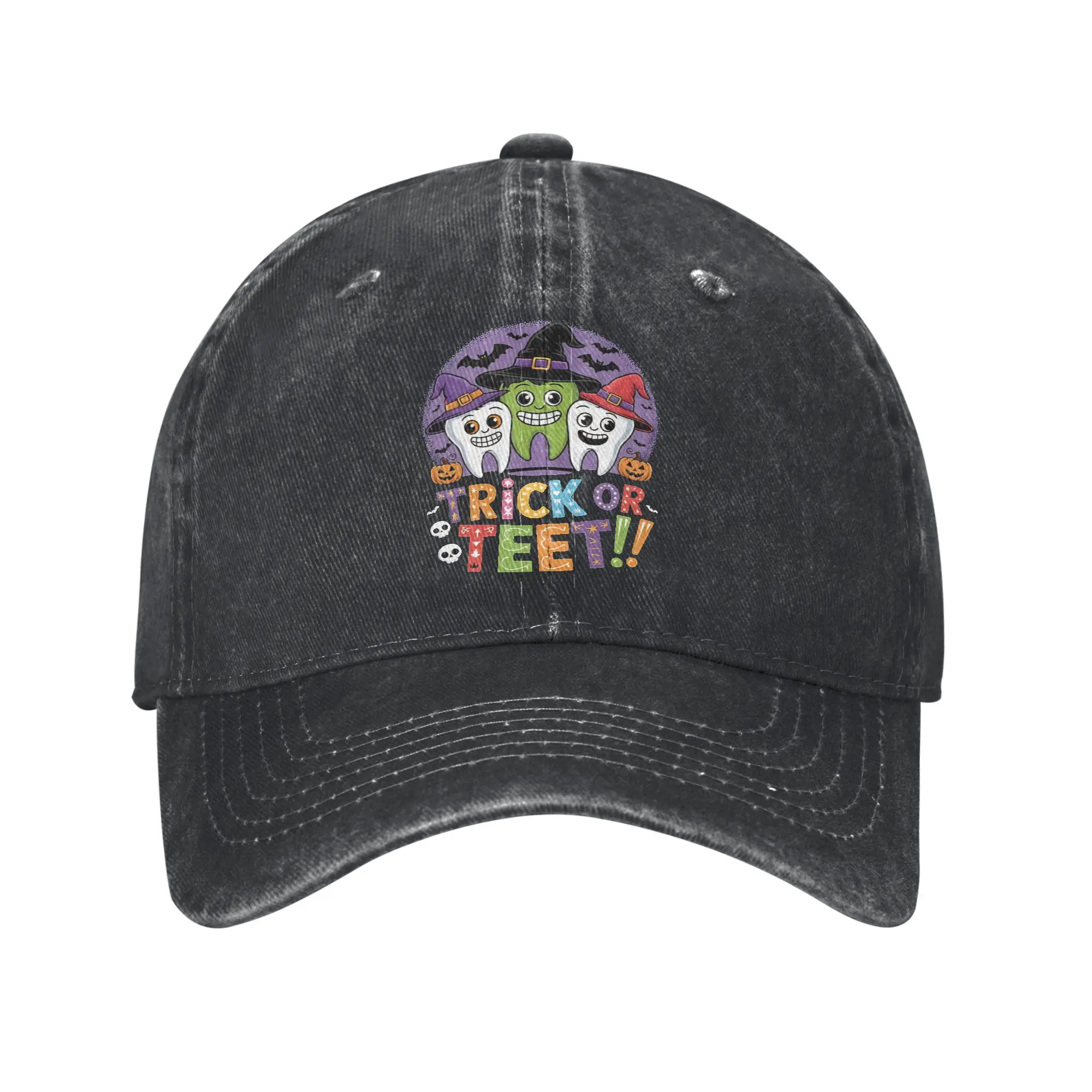 Dental Squad Trick or Teeth  Baseball Caps Distressed Denim Headwear Cartoon Teeth Helloween Unstructured Soft Caps Hat