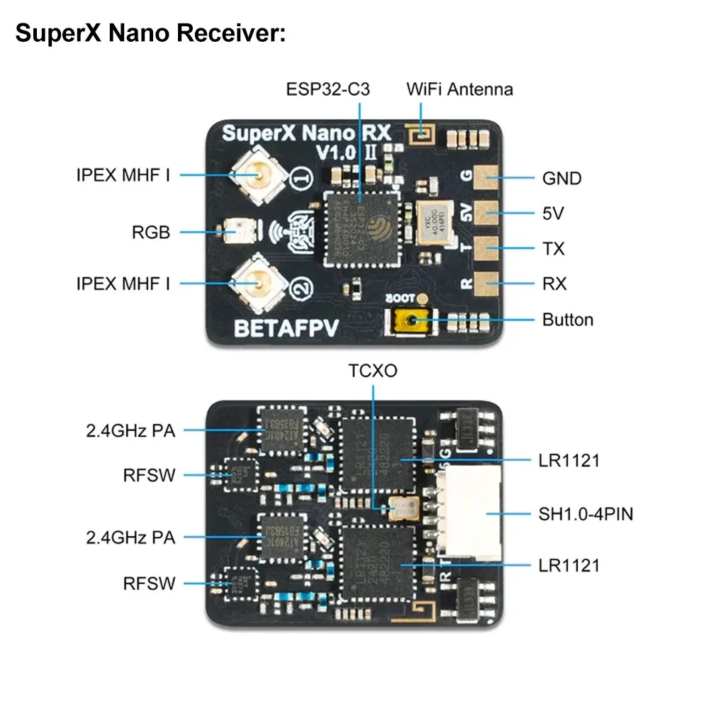 BETAFPV SuperX Nano ExpressLRS Receiver 2.4G 915M Dual LR1121 ESP32-C3 FSK Up To 1000Hz For 5 Inch FPV Freestyle Drone Build RX - view 4
