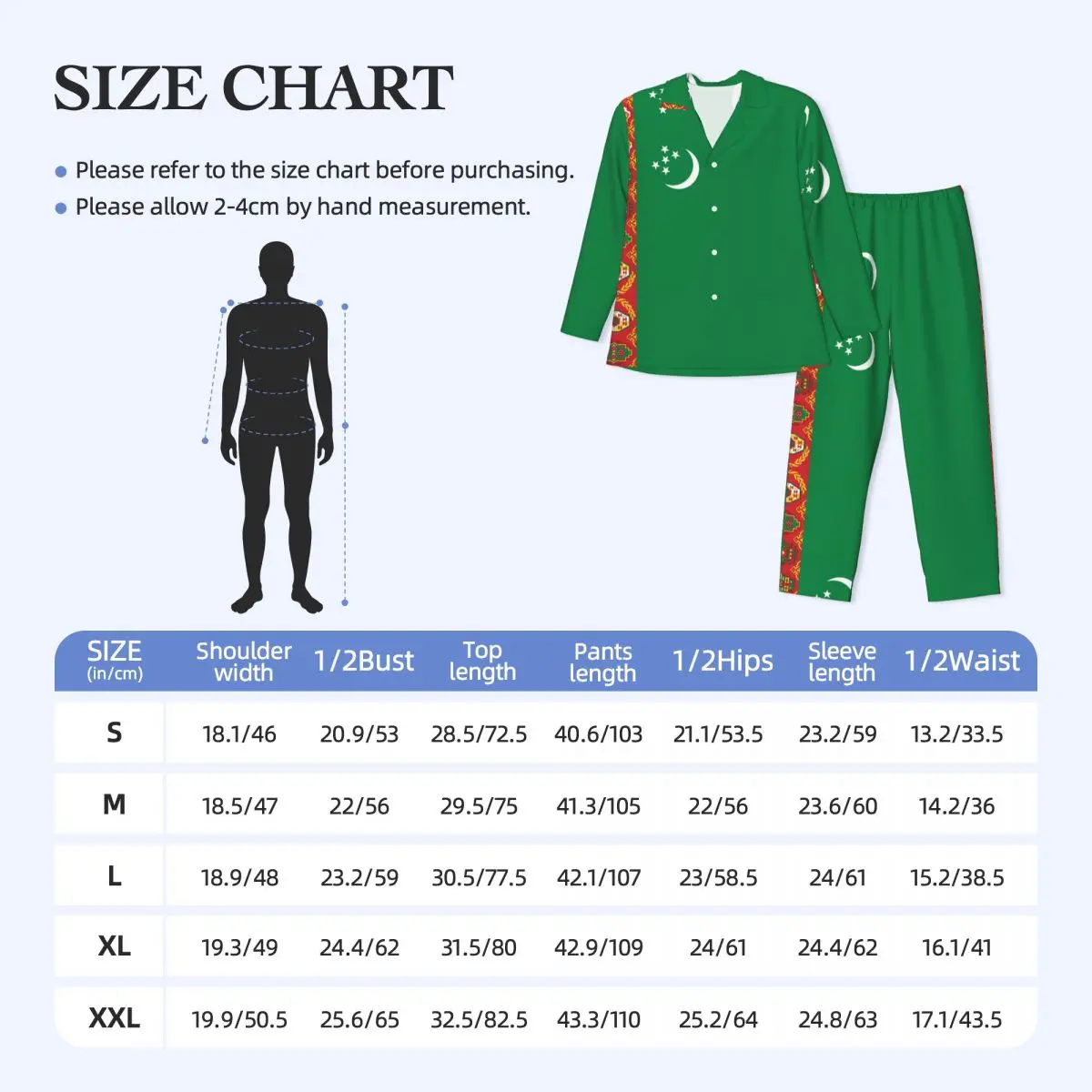 Turkmenistan Flag Long-sleeved Trousers Pajamas for Men Autumn and Winter Homewear Sleepwear Sets