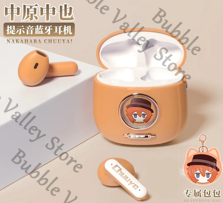 Anime Bungo Stray Dogs Dazai Osamu Nakahara Chuya Cosplay Bluetooth Headset Cartoon BlueTooths in-ear Earphone Headphones Xmas