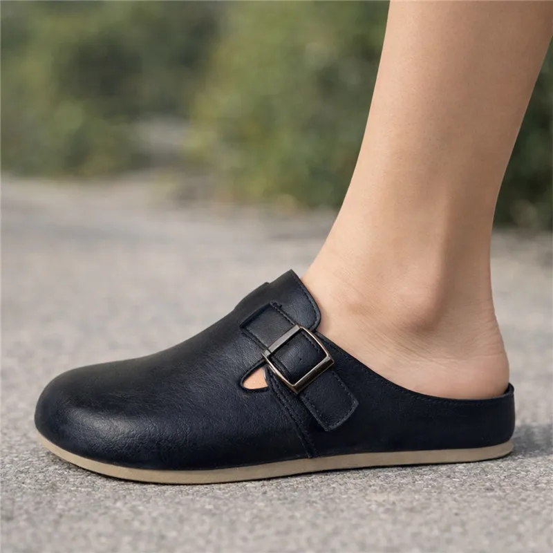 Mules Shoes for Man Half Loafers Slippers Men Leather Slip-on Flat Sneakers Big Size 45 46 Open Back Casual Shoes Slides Sandals