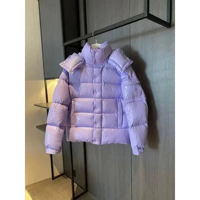 Moncl*r Solid Color Windproof Crop Puffer Jacket Unisex Winter Thick Short Style 90% White Goose Down Jacket Womans Coats