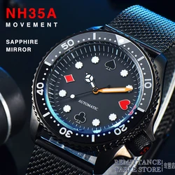 Men's Watch Japan NH35 Automatic Mechanical Sapphire Glass Poker Dial Waterproof Stainless Steel Diving Luxury Clock