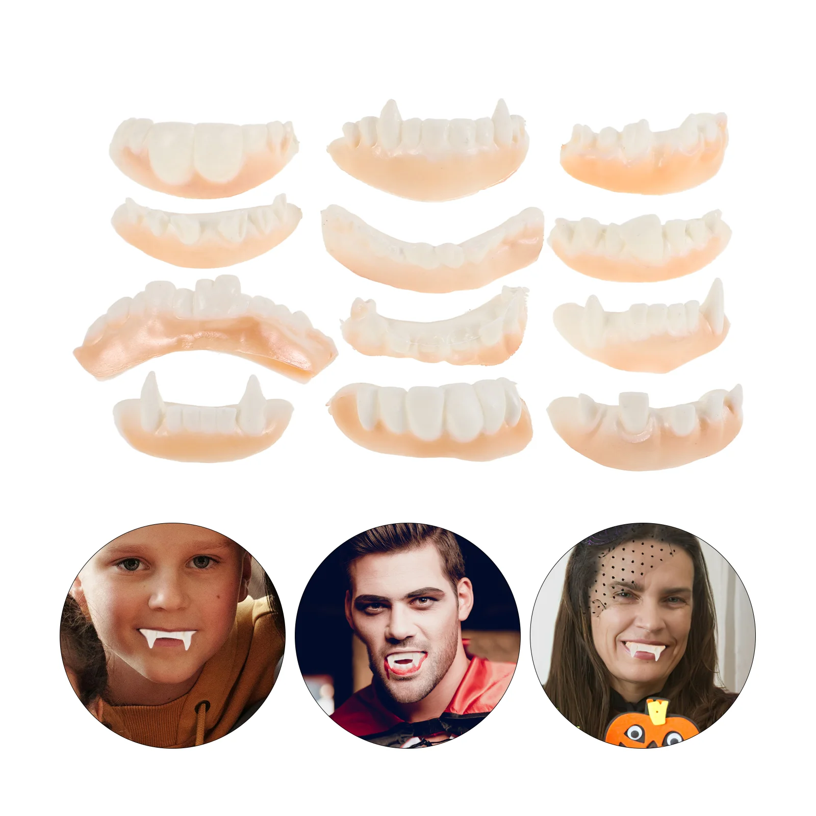 

12 Pcs Halloween Dentures Costume Fangs Teeth Tricky Costumes for Adults False Party