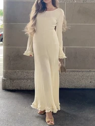 JULISSA MO Knitted Round Neck Ruffles Women Maxi Dress Long Sleeve High Waist Dress Female Autumn Skinny Elegant Party Clubwear
