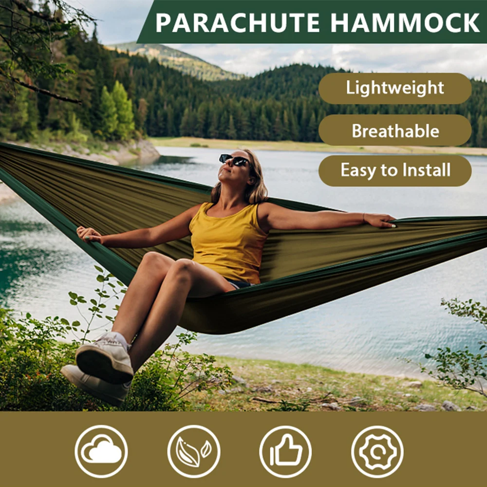 Portable Hammocks Nylon Color Parachute Fabric Single and Double Size Outdoor Camping Hiking Garden Hammock