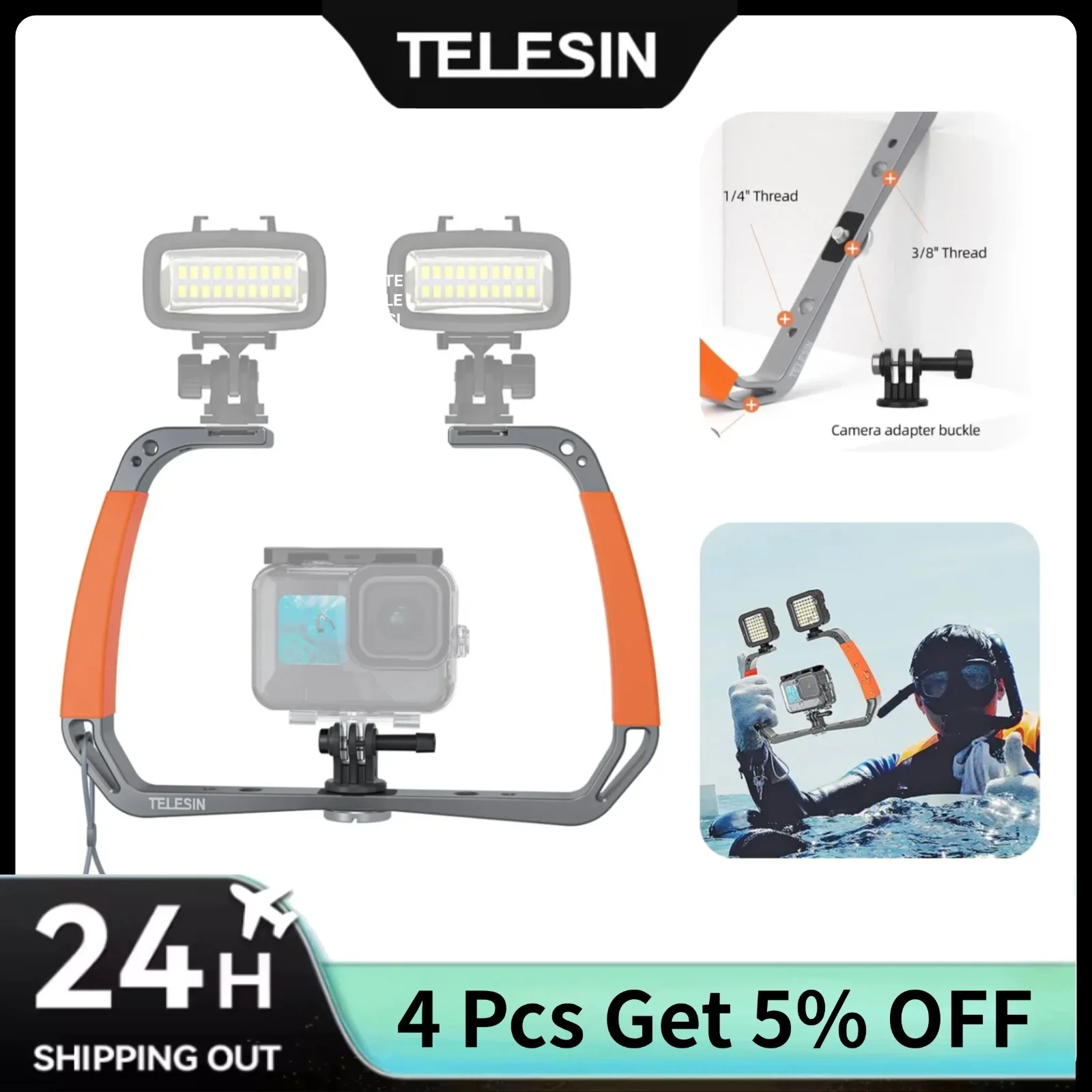 

Подводный стабилизатор TELESIN для дайвинга для GoPro Hero 13 12 11 10 9 8 7 DJI OSMO Action 5 4 3 Insta360 с двойным рычагом, ручное крепление