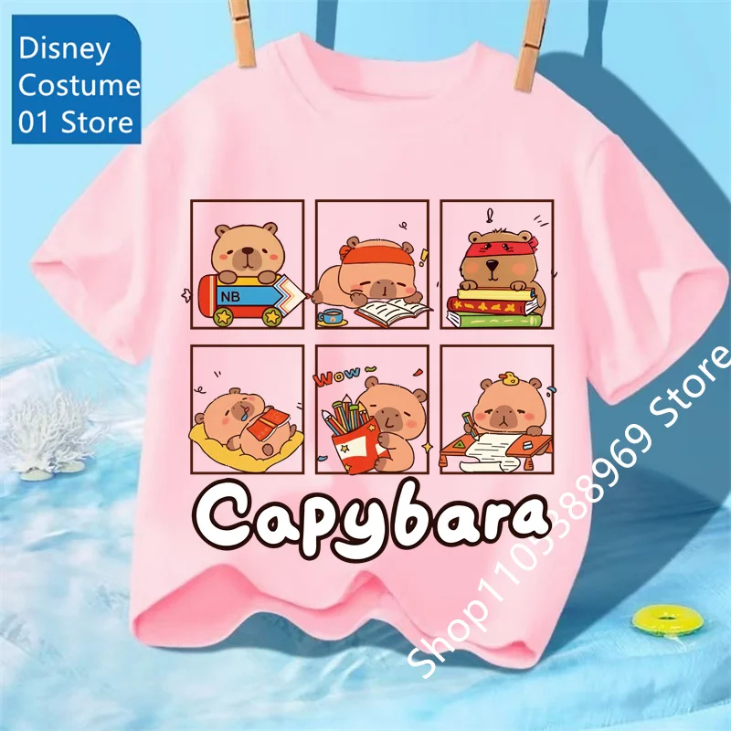 2026 3 - 14 Years Child boy Cute Capibara Round - Neck Tops Tee girls Kids Clothes For Summer