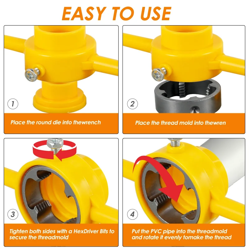 6 pz Manuale Tubo Dell'acqua Die Set Strumento NPT Filettatura PVC Filo Idraulico Strumento Mano 1/2 "3/4" 1in per Tubo Dell'acqua Die Rubinetto Chiave Set