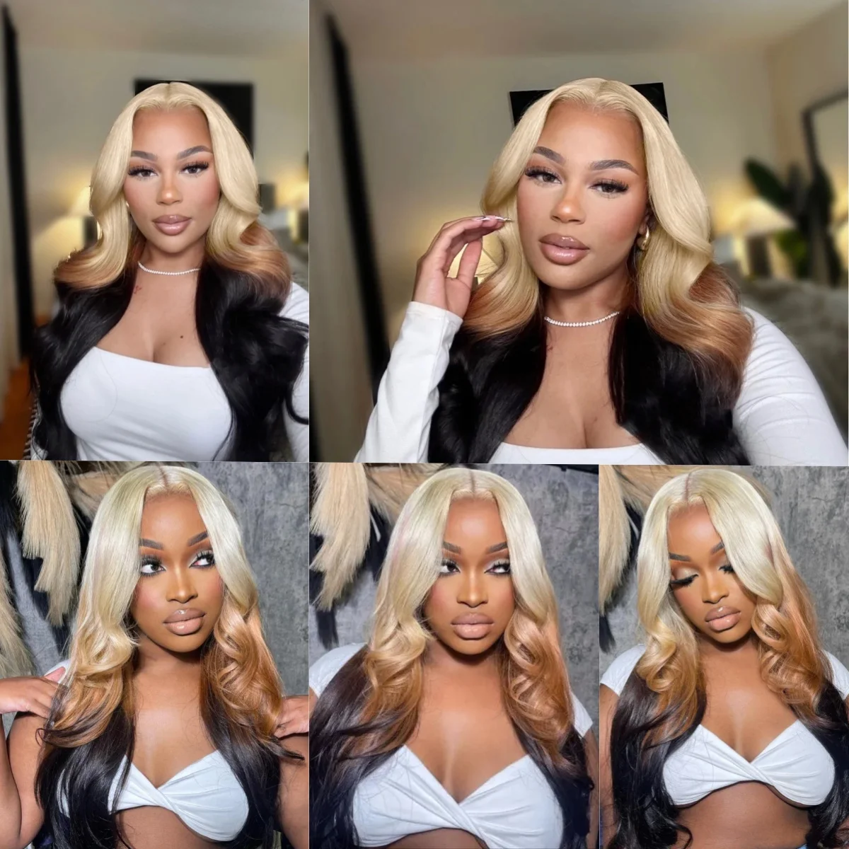 OmBre Blonde Highlight Lace Wigs For Women Synthetic Lace Front Wigs 13X4 Body Wave Pre Plucked Hairline With Baby Hair Wig