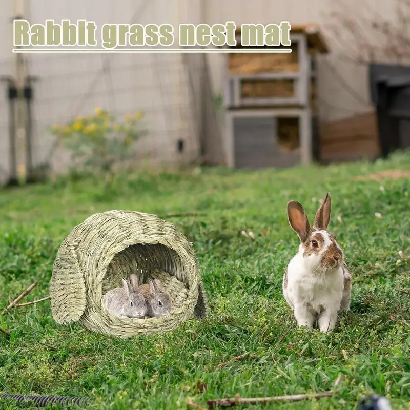 Rabbit Grass House Woven Animal Hut Bunny House Play Hideaway Hay Mat Bed Chew Toy For Rabbit Guinea Pigs Gerbils Hamster