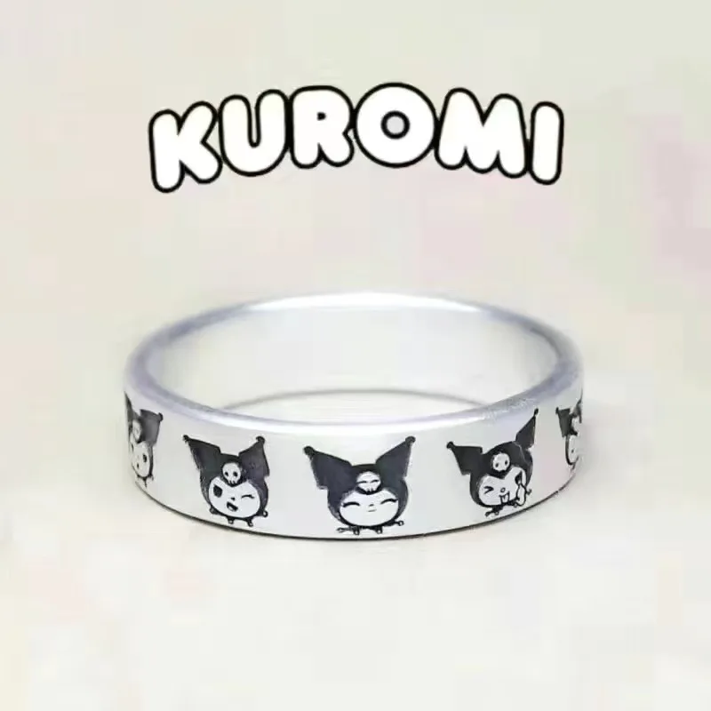 Sanrio Kawaii Ring Anime Character Series Kuromi Hello Kitty Couple Silver Ring Fashion Adjustable Ring Accessories Kids Gifts