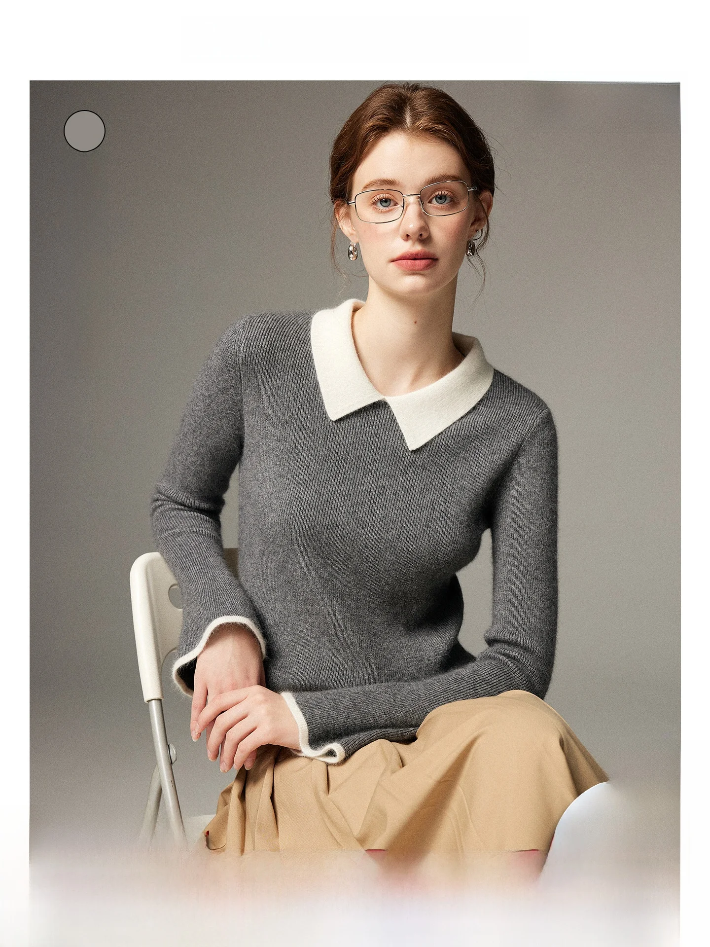

Women's Knitted Wool Sweater Long Sve Spring 2026 Loose Fit Color Blo Collar Bell Sve Overhead Top High End Feeling