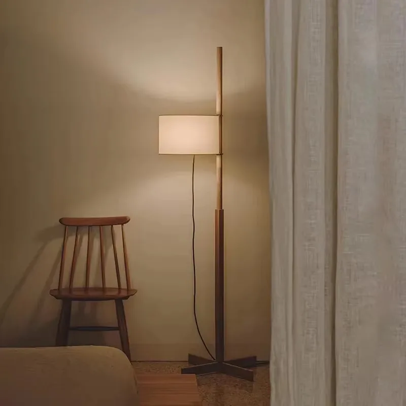 Durable Vintage Art High‑end Wood & Cloth LED Floor Lamp, Living Room Bedroom Study Indoor Lighting Fixture