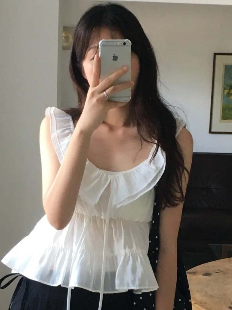 

Korean Sle Sweet Ruffle Hem ter Top Women's Summer Faionable Gown with Sa Chic Bridesmaid Dr