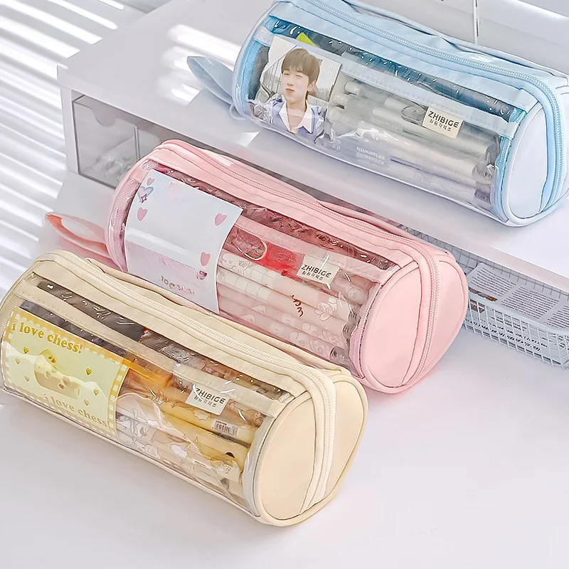 Round Pencil Case Transparent Window 8 LAYERS Pen Bag Partition Storage Large Capacity Stationery Organizer