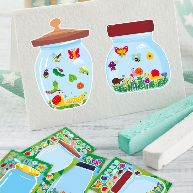 16Sheets Capture Insects Make Own Glass Bottle Puzzle Stickers Parent-Child Interactive Educational Jigsaw Classic Kid Toys