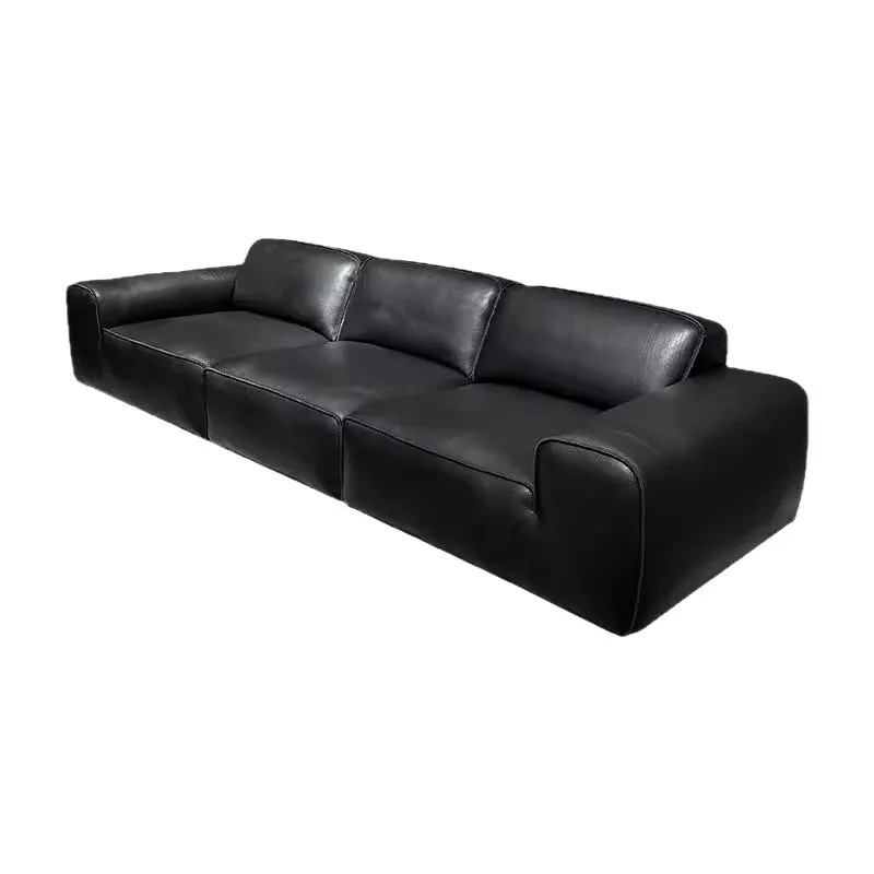 Sofa retro tofu block all leather straight row three first layer cowhide living room furniture