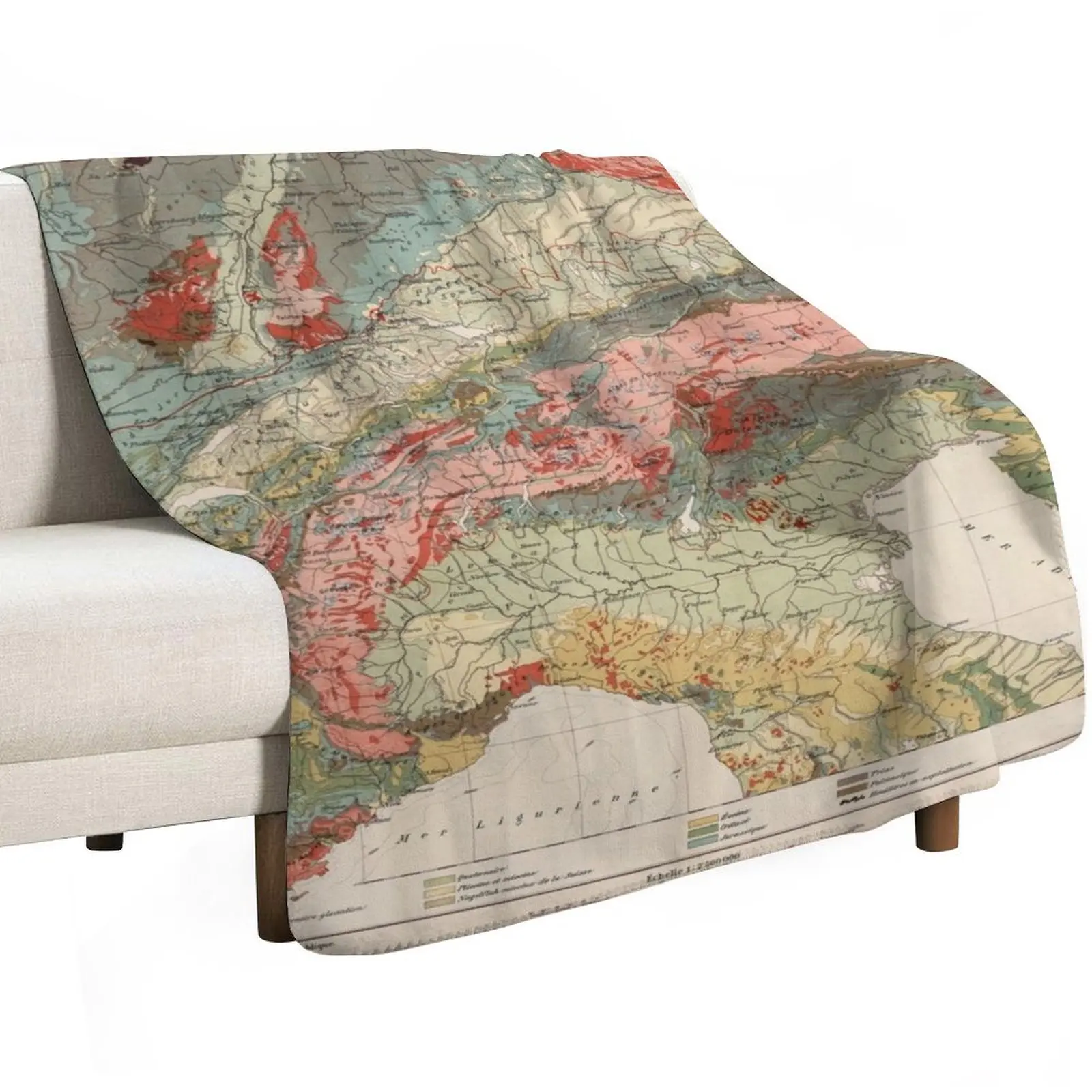 Vintage Alps Geology Map (1921) Vintage Swiss Mountain Range Geologic Atlas Throw Blanket For Sofa Thin Sofa Throw Blankets