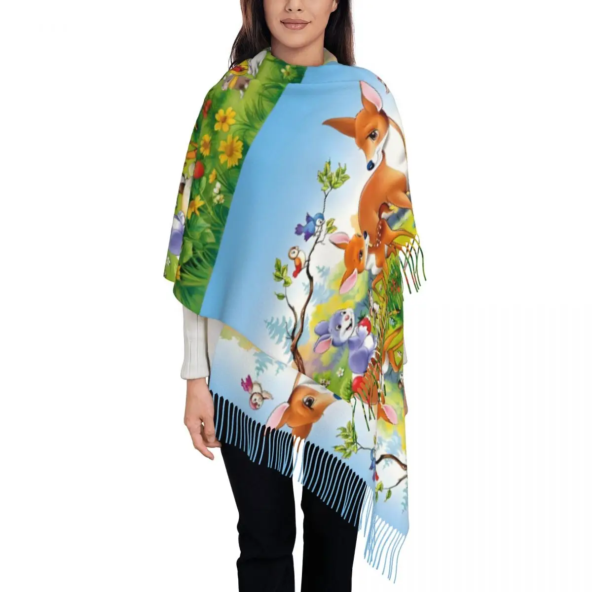 

Женский шарф с кисточками на заказ, мягкий мультяшный кавайный шарф с изображением оленя, шаль, женские зимние шарфы