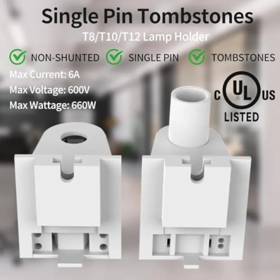 Single Pin FA8 Tombstone - Non-Shunted T8/T10/T12 LED Socket Lampholder Base Holder for 8Feet Fluorescent Tube Light, Retrofiti