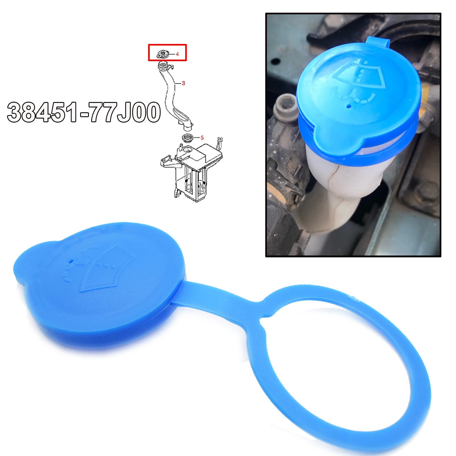 Auto Windshield Wiper Washer Fluid Reservoir Tank Bottle Cap Replacement 38451-77J00 For Suzuki Swift SX4 Water Blue Top 2012