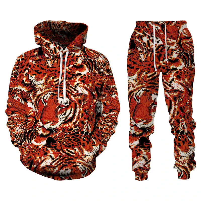 Vintag Tiger 3D Printed Men's Tracksuit Sets Hoodie And Pants 2pcs Sets Oversized Sweatshirt Fashion Men's Clothing