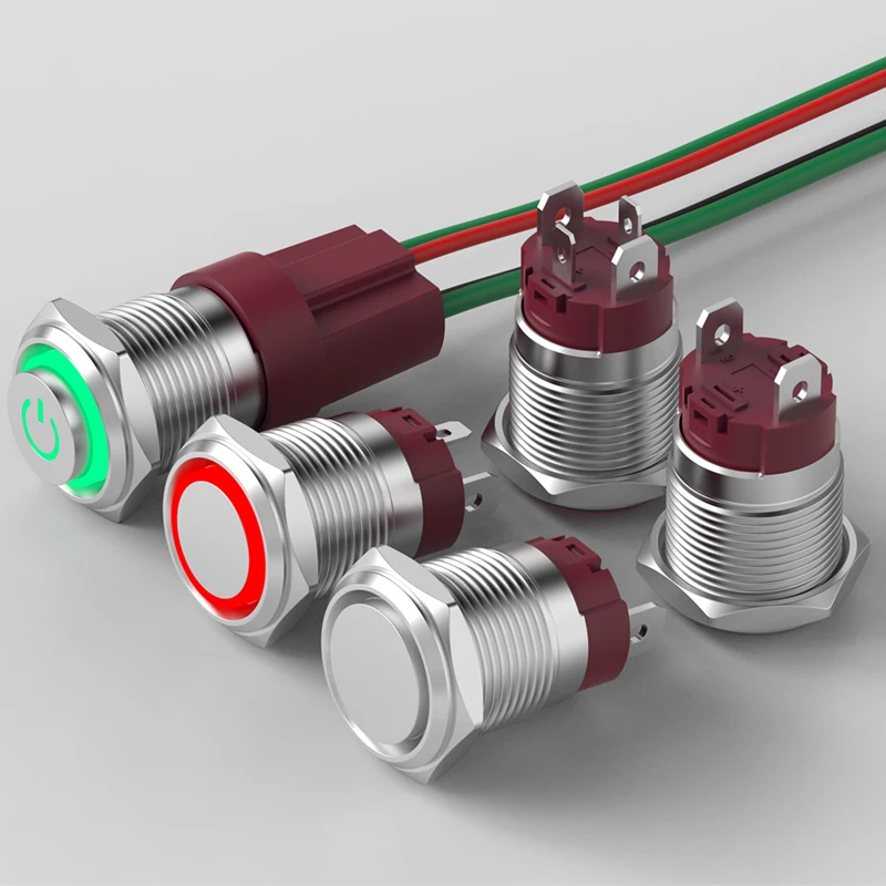 

16mm Metal Push Button Switch - 15A High-Current Self-Locking Momentary Flat Head Illuminated Power Switch 1NO (Short Type)