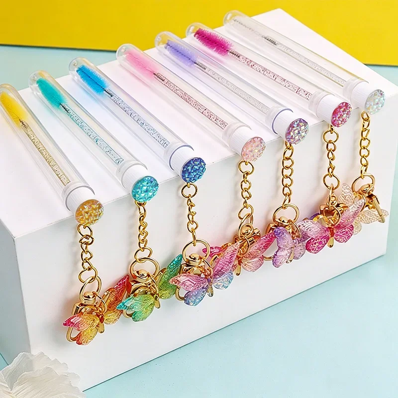 1PC Eyelash Brush in Tube Butterfly Rhinestone Keychain Crystal Lash Wand