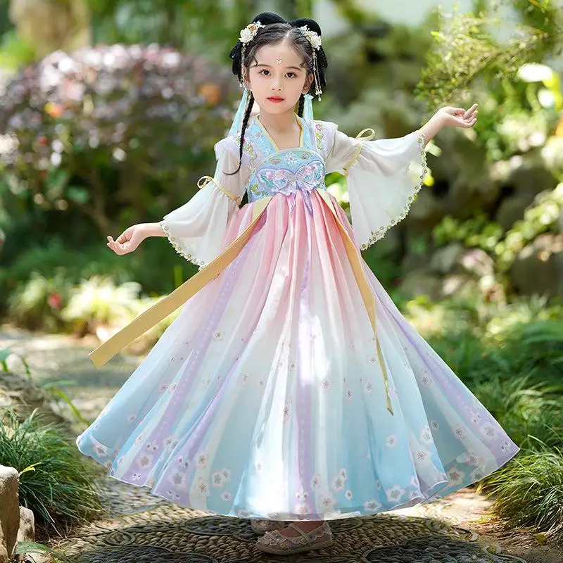 

Girls Hanfu Stage Outfit Robe Baby Tang Suit Children Ancient Chinese Traditional Dance perform Costume Kids New Year Clothes