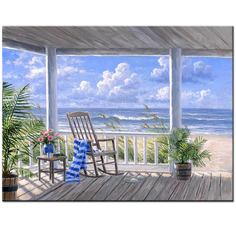 Quiet Time Diamond Painting Seaside Scenery Full Diamond Mosaic Cross Stitch Kits 5D Rhinestone Craft Landscape Home Wall Decor