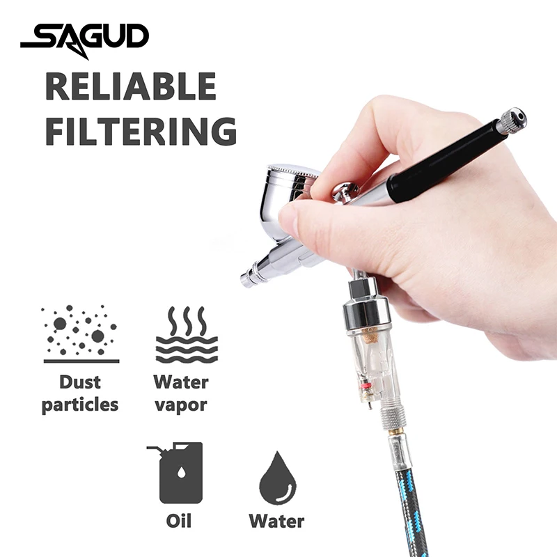 Imagem -06 - Acessórios do Airbrush de Sagud em Linha Mini Filtro de ar e Armadilha de Água Conecta Diretamente em Aerógrafo e Mangueiras com Threads