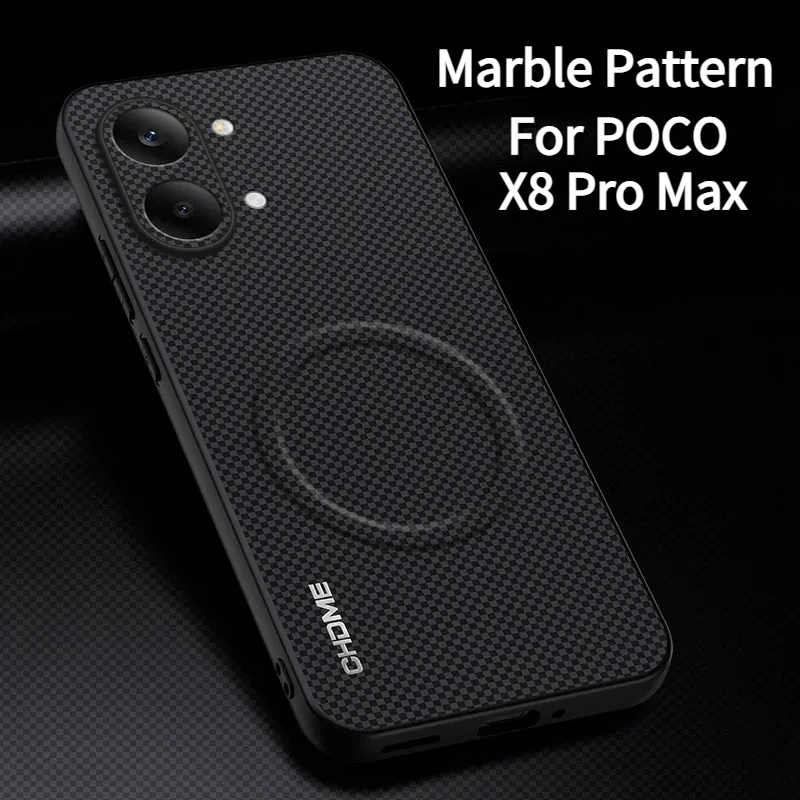 

Busines Kevlar Marble Texture Cover for POCO X8 Pro Max Redmi Turbo 5 Max for Magsafe Soft Edge Anti-drop Back Full Protect Case