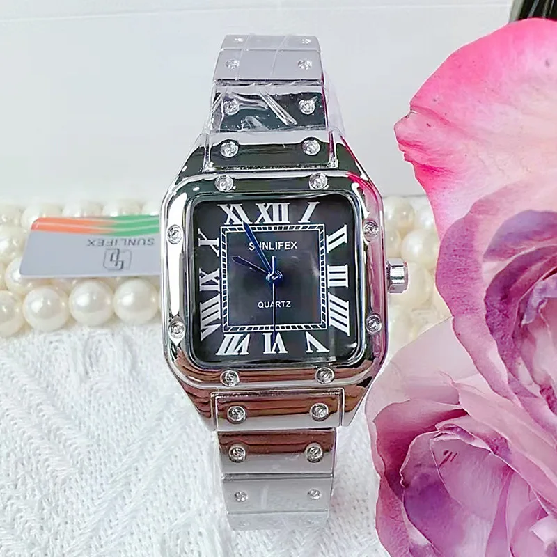 ساعات نسائية بحزام فولاذي على شكل مربع، ساعات كاجوال عصرية، ساعات نسائية من الفولاذ المقاوم للصدأ، إكسسوارات نسائية