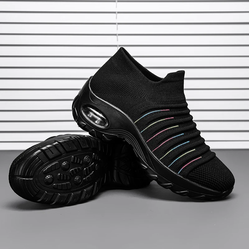 Zapatillas de deporte con plataforma para aumento de altura para mujer, zapatos informales transpirables y con cojín, zapatos para caminar y bailar, calzado deportivo sin cordones