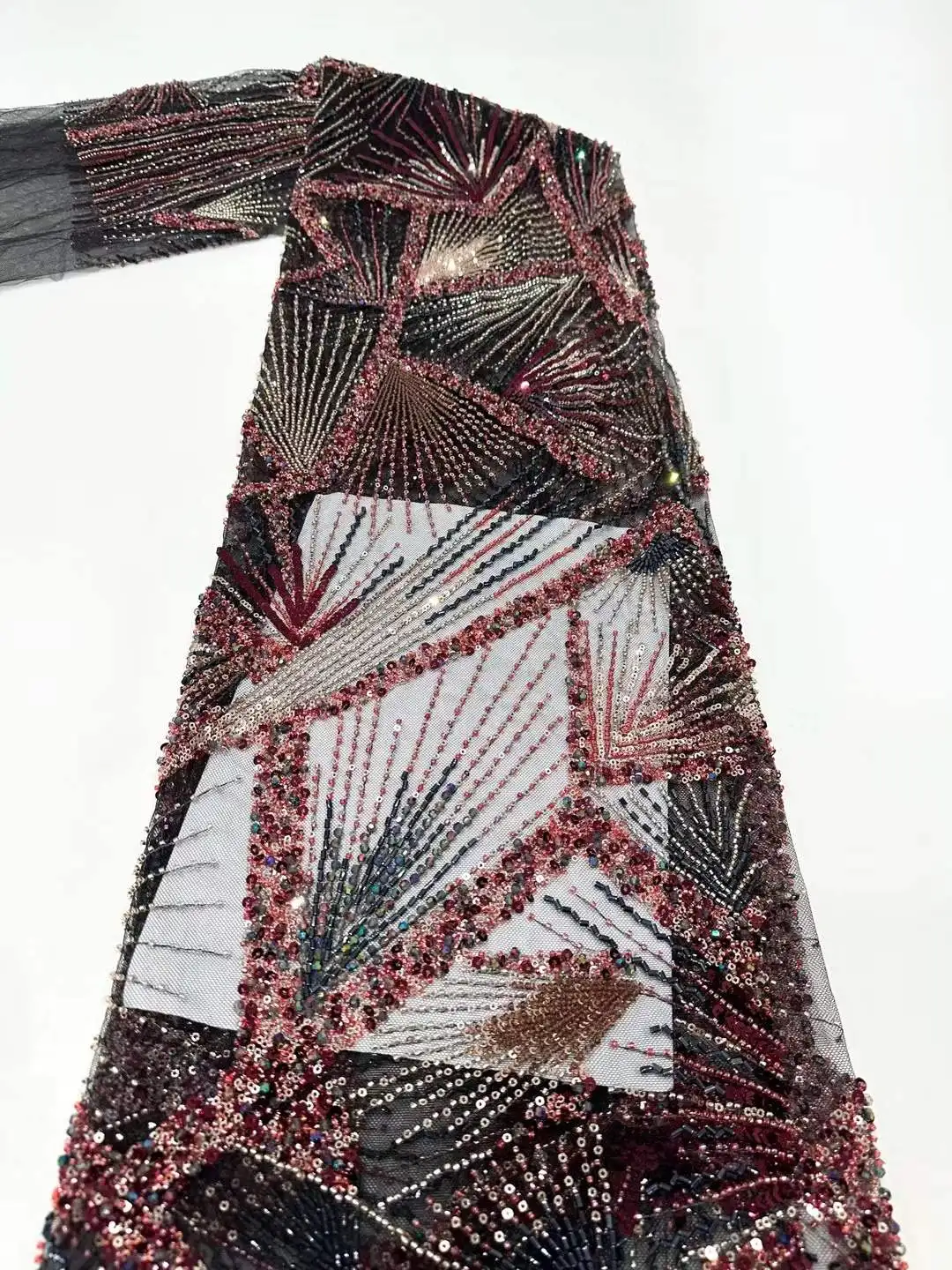 最高のデザインビーズチュールレース生地 2025 結婚式のパーティードレス 5 ヤード手作り刺繍レーススパンコール高品質の生地