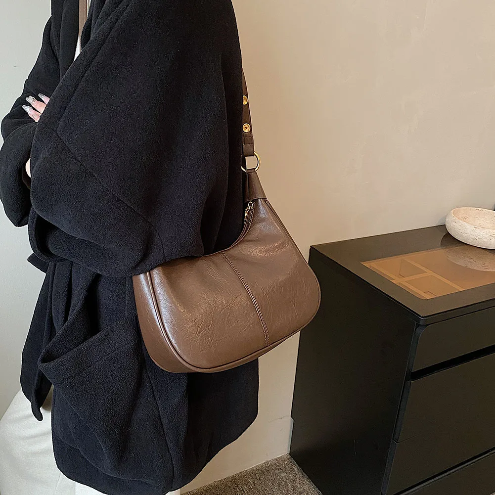 

Женская сумка через плечо с регулируемым ремнем, сумка-полумесяц из искусственной кожи, однотонная сумка-кроссбоди, сумка для работы и путешествий