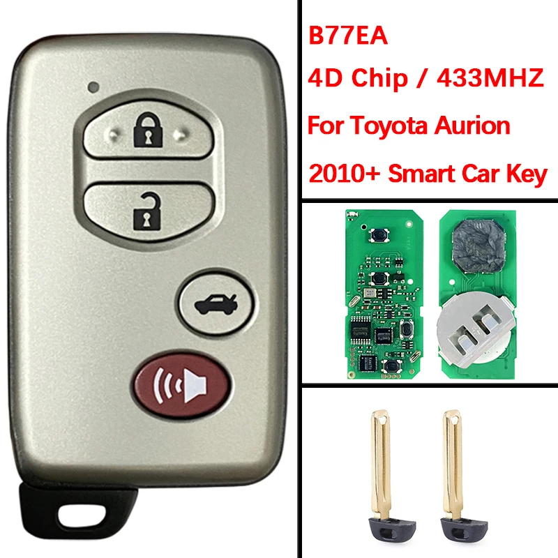 

CN007173 Aftermarket 4 кнопки смарт-брелок с дистанционным управлением B77EA P1 98 4D-67 чип 433 МГц 89904-33430 89904-33431 для Toyota Aurion 2010