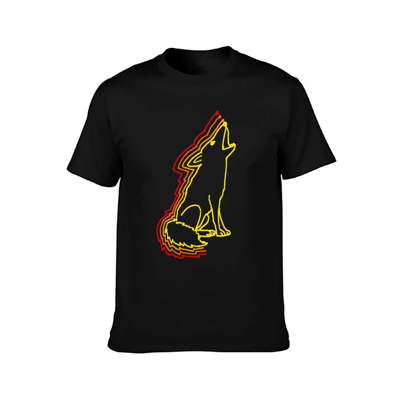 Cool Fun Colorful Wolf Howling Echo Line Art T-Shirt Summer Print Short Sleeve Tee T-Shirt