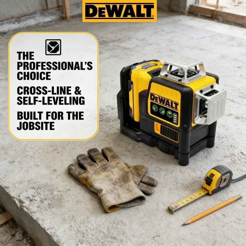 DeWalt DW089LG 12-Line 360° Green Laser Level, 12V Li-ion Battery Operated Laser Measuring Tool for Outdoor Construction Layout
