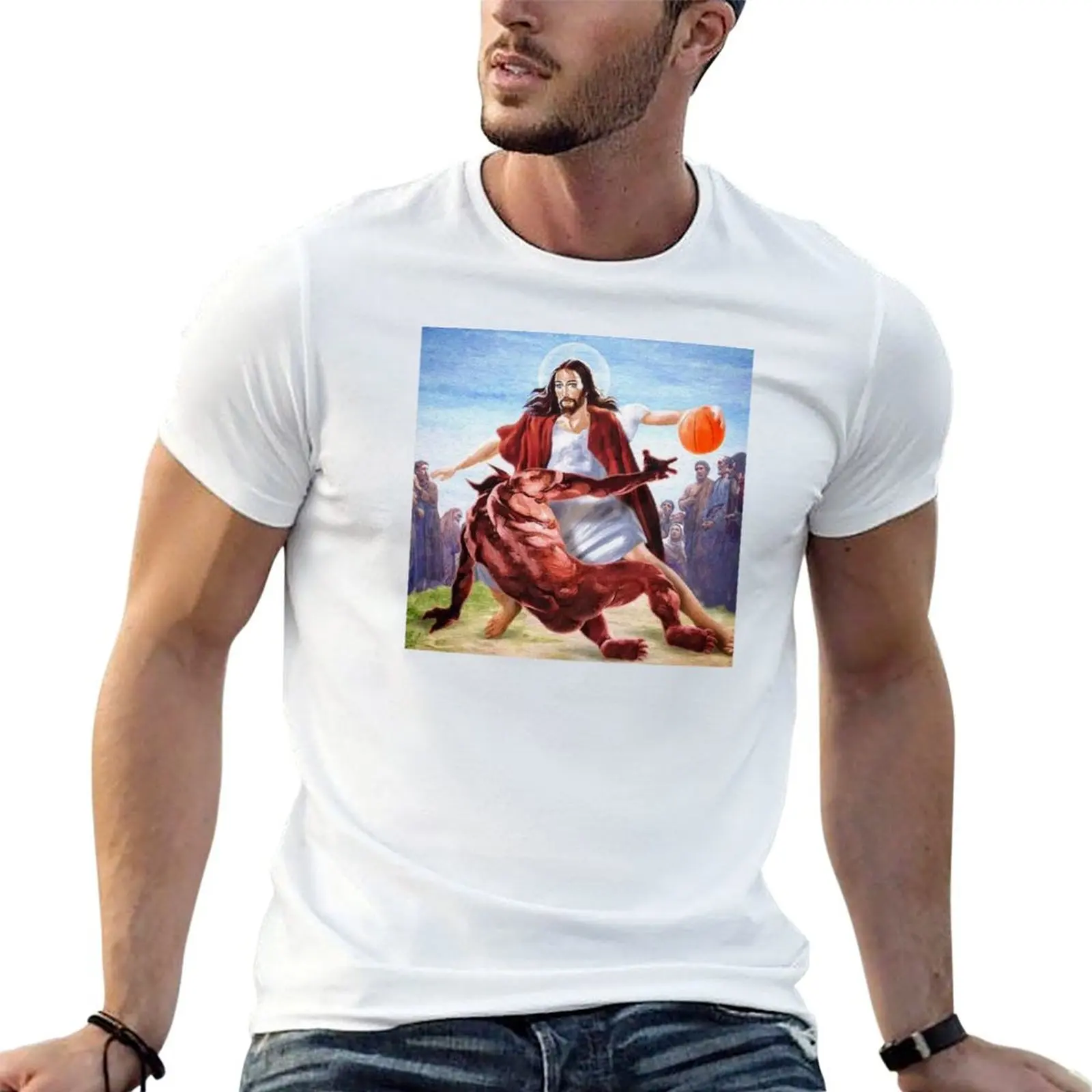 

Jesus Crossing Up Satan Basketball T-Shirt t shirts designer t shirts cotton 100% T-Shirt