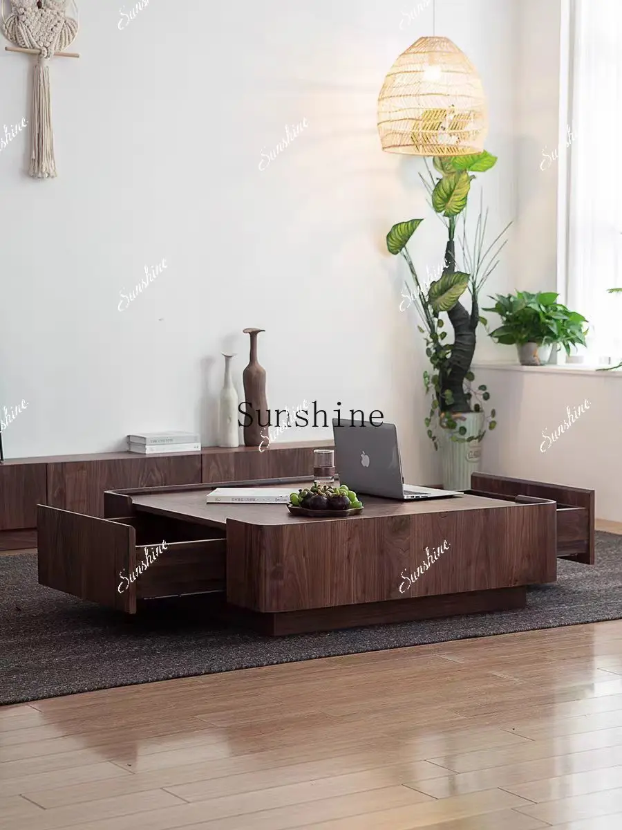 North American black walnut coffee table living room large capacity solid wood locker  FT