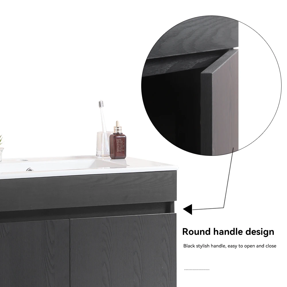 Wall Mounted Bathroom Cabinet Bathroom Vanity With Ceramic Sink 2 Full-extension Doors Overflow Hole Single Sink Vanity Cabinet